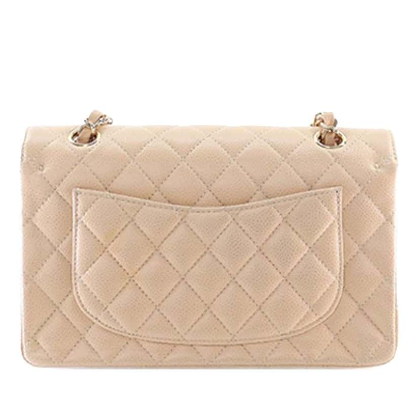 Chanel Small Classic Caviar Double Flap Brown Leather Good condition - Back View