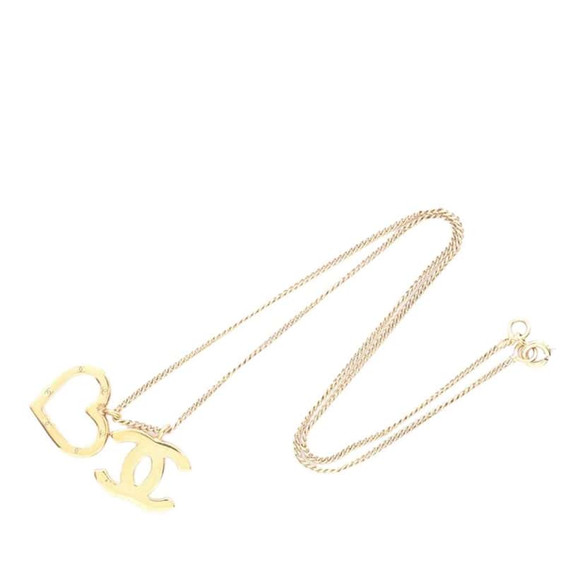 Chanel CC Gold Plated Heart Pendant Necklace Gold Metal Good condition - Back View