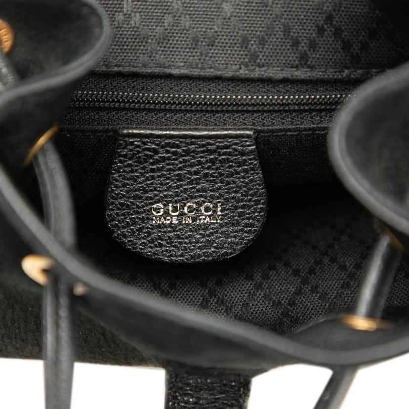 Gucci Suede Bamboo Drawstring Backpack Black Leather Good condition - Box View