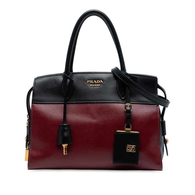 Prada Small Saffiano And City Calf Esplanade Satchel Red Leather Good condition - Front View