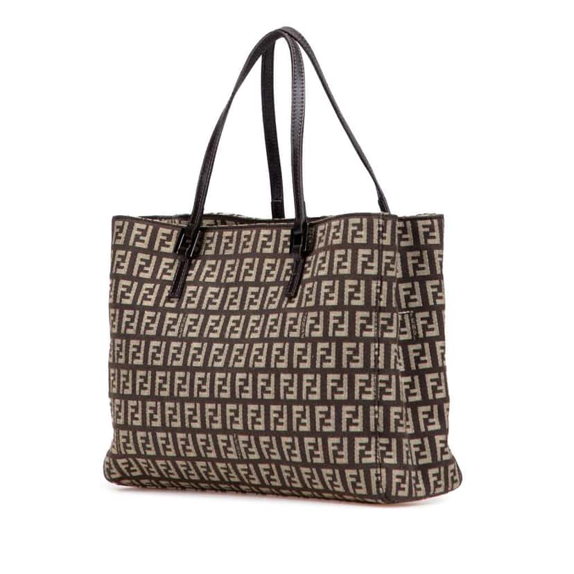 Fendi Small Zucchino Canvas Tote Brown Canvas Good condition - Back View