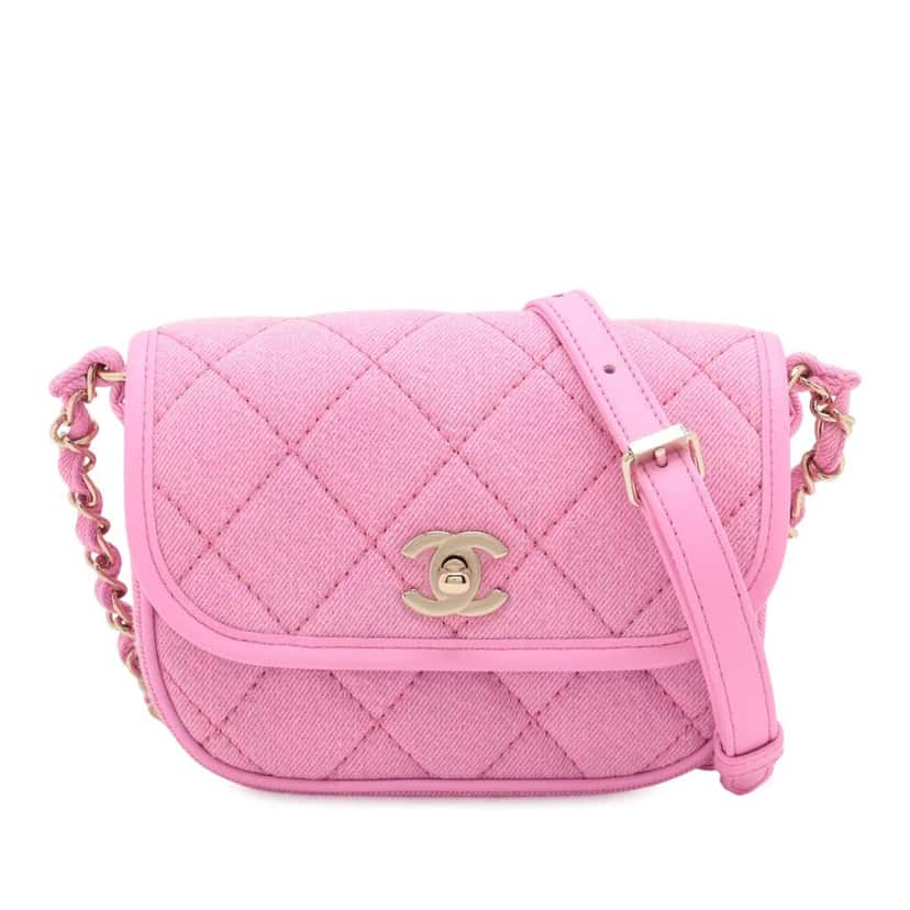 Chanel Mini CC Quilted Denim Messenger Flap Pink Denim Very good condition - Front View