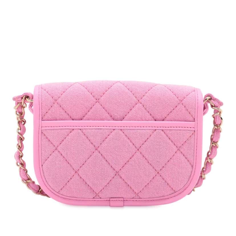 Chanel Mini CC Quilted Denim Messenger Flap Pink Denim Very good condition - Back View