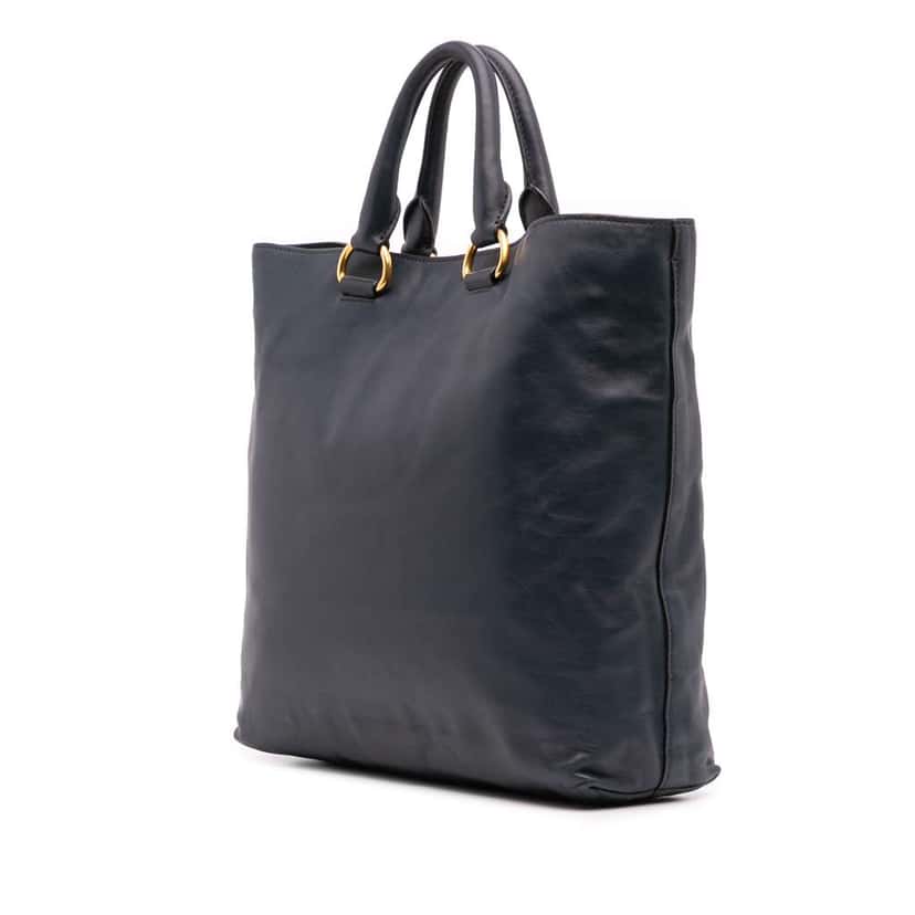Prada Soft Calf Open Convertible Tote Blue Leather Good condition - Back View