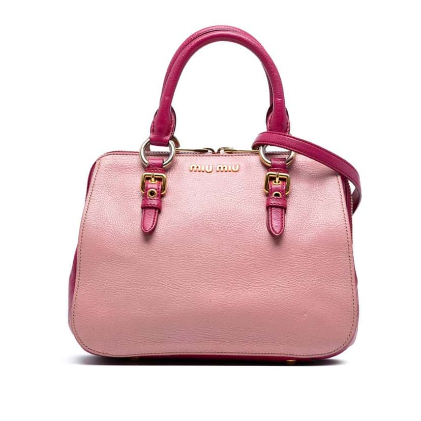 Miu Miu Bicolor Goatskin Madras Bowler Bag Pink Leather Good condition - Front View