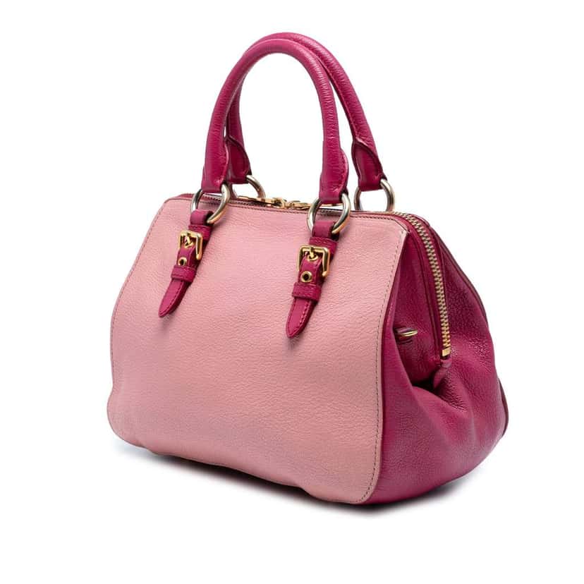 Miu Miu Bicolor Goatskin Madras Bowler Bag Pink Leather Good condition - Back View