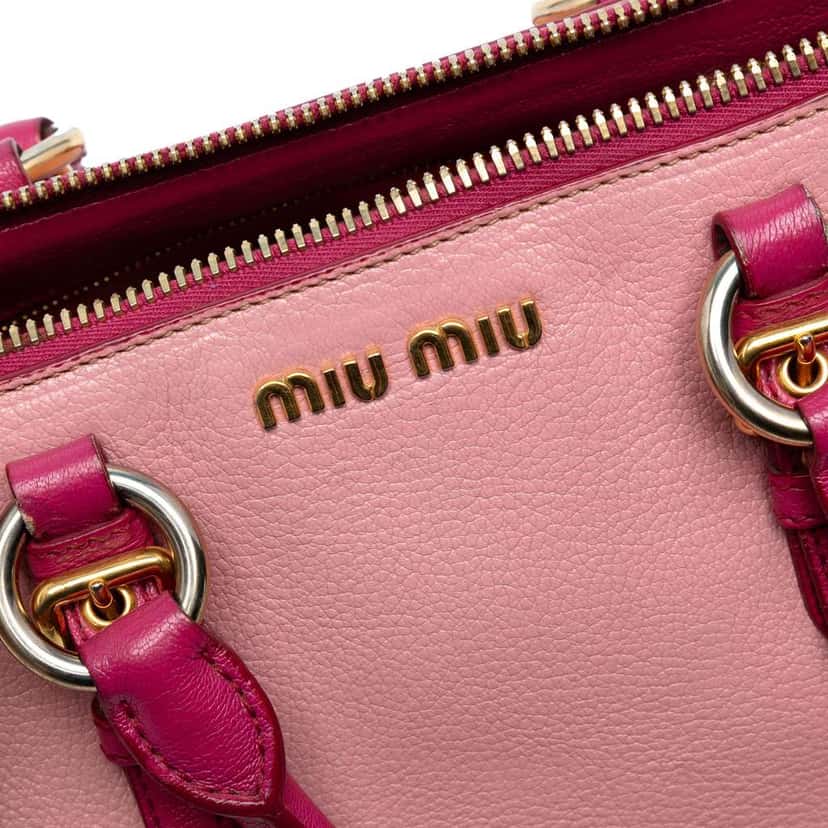 Miu Miu Bicolor Goatskin Madras Bowler Bag Pink Leather Good condition - Box View