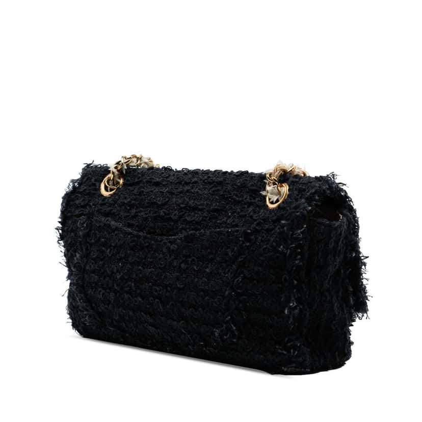 Chanel Medium Classic Tweed Single Flap Black Tweed Good condition - Back View