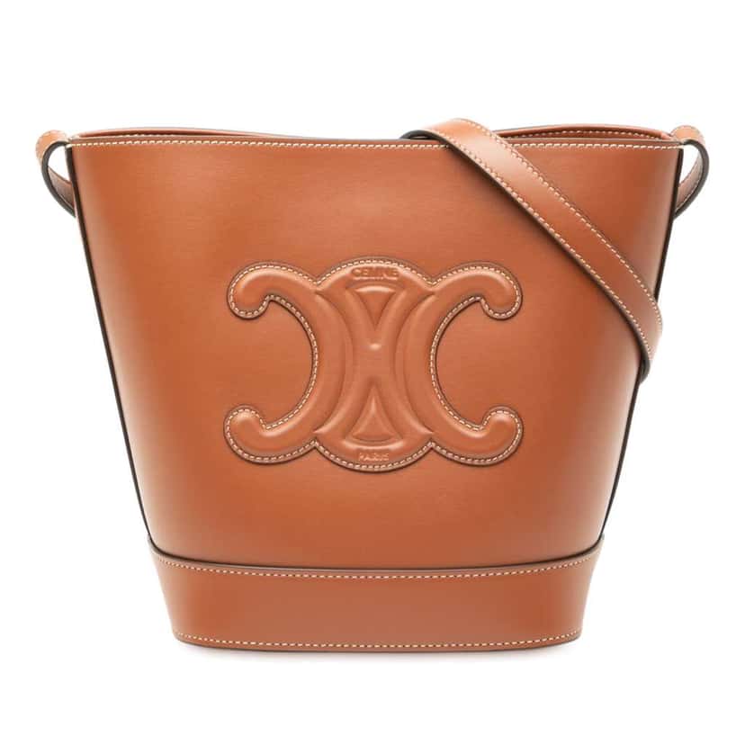 Celine Small Calfskin Cuir Triomphe Bucket Bag Brown Leather Good condition - Front View