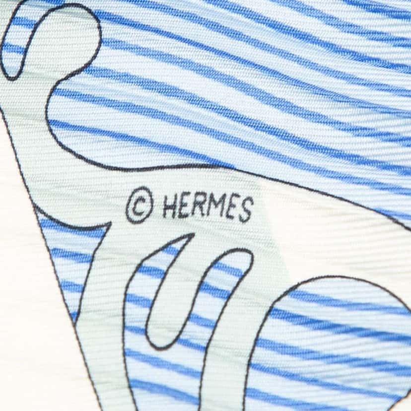 Hermès Varangues Pleated Silk Scarf Blue Silk Very good condition - Model View