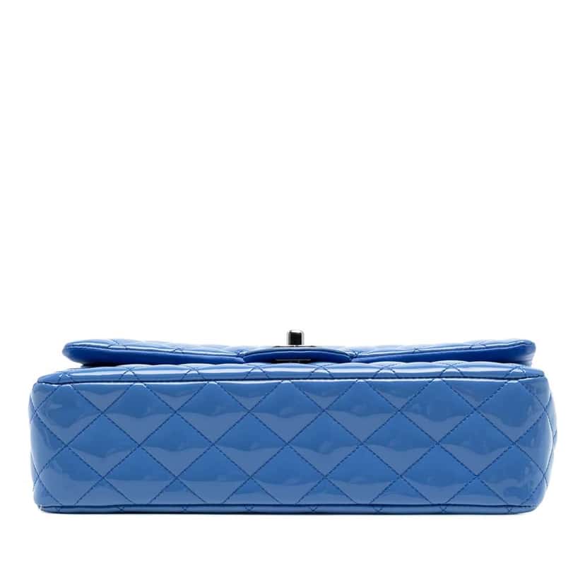 Chanel Medium Classic Patent Double Flap Blue Leather Good condition - Inside View