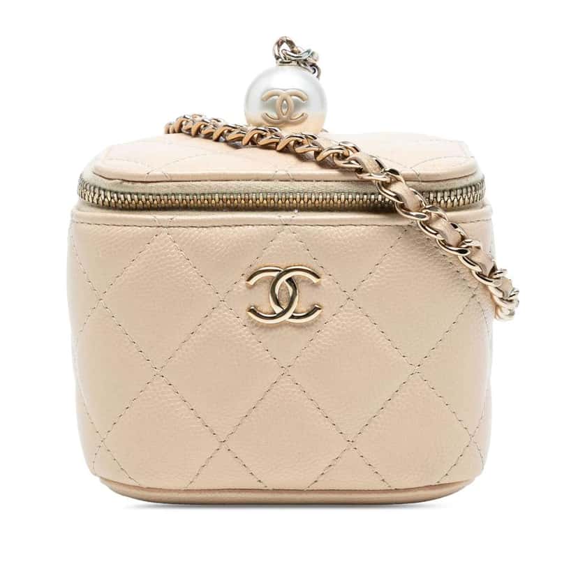 Chanel Mini Quilted Iridescent Caviar Pearl On Top Vanity Case With Chain Brown Leather Good condition - Front View