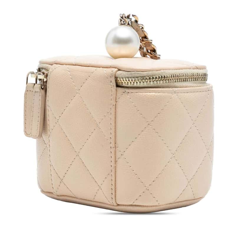 Chanel Mini Quilted Iridescent Caviar Pearl On Top Vanity Case With Chain Brown Leather Good condition - Back View