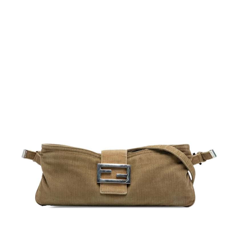 Fendi Corduroy Baguette Pochette Brown Velvet Good condition - Front View