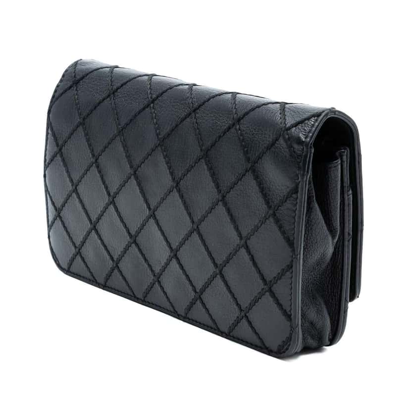 Chanel CC Lambskin Wild Stitch Wallet on Chain Black Leather Good condition - Back View