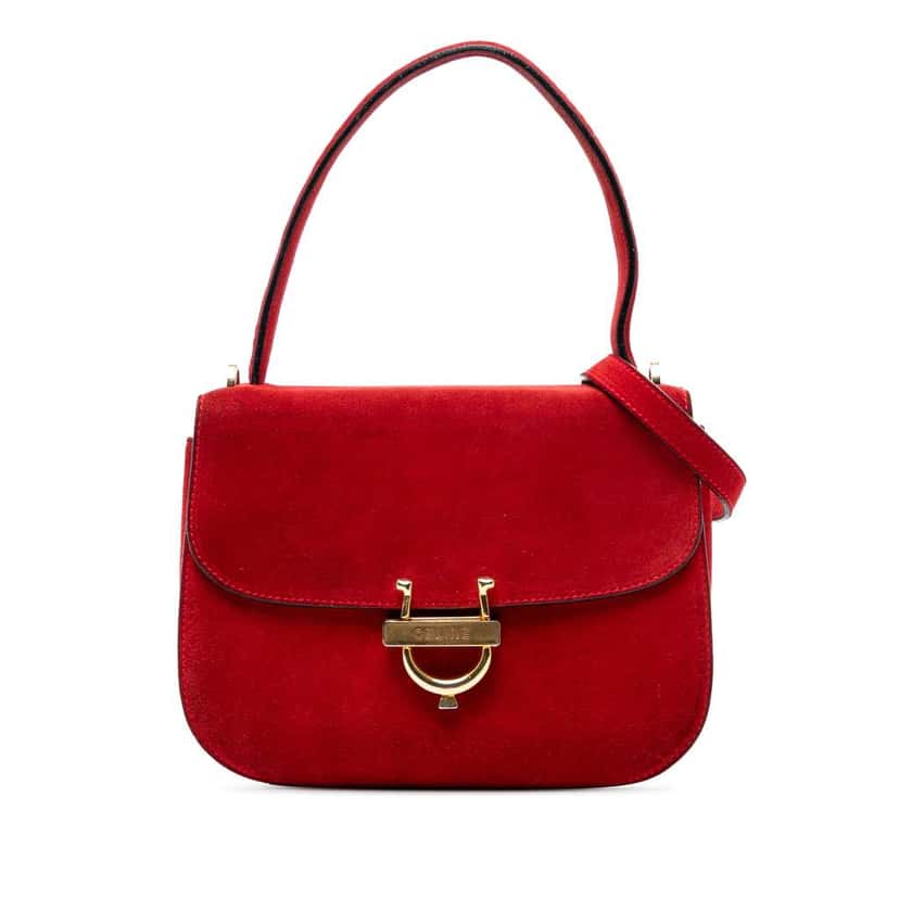 Celine Suede Horseshoe Satchel Red Leather Good condition - Front View