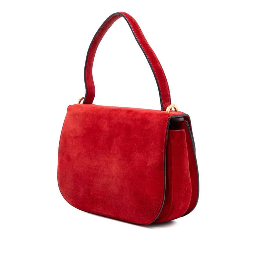 Celine Suede Horseshoe Satchel Red Leather Good condition - Back View