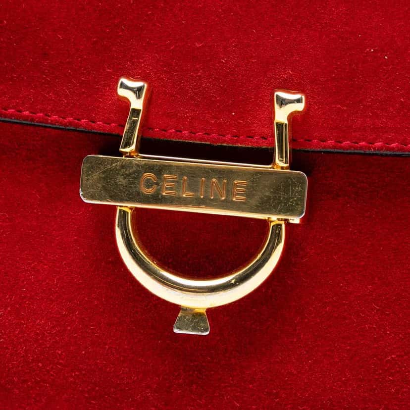 Celine Suede Horseshoe Satchel Red Leather Good condition - Box View