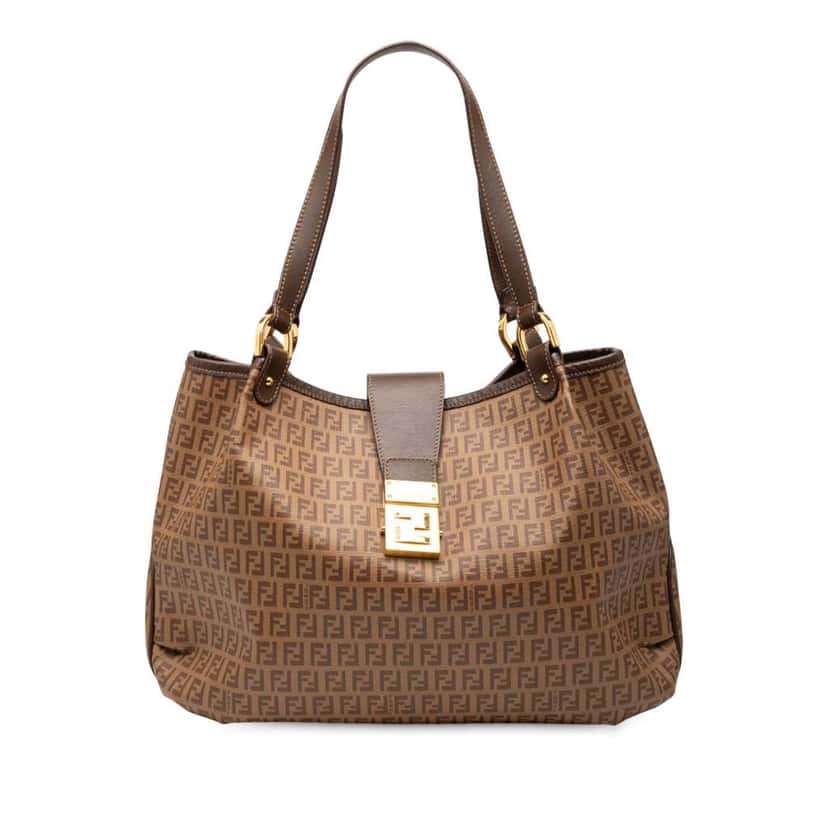 Fendi Zucchino Spalmati Chiusura Tote Brown Canvas Very good condition - Front View