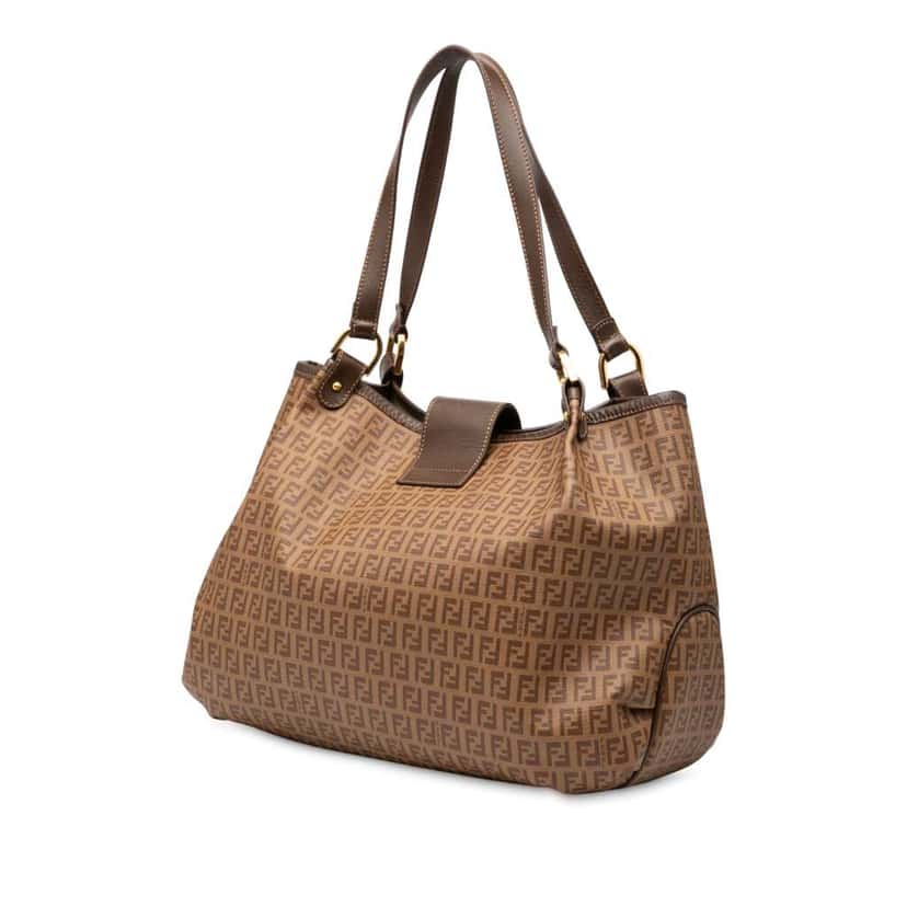 Fendi Zucchino Spalmati Chiusura Tote Brown Canvas Very good condition - Back View
