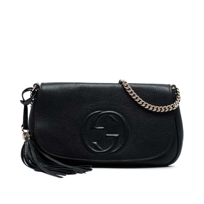 Gucci Medium Leather Soho Chain Flap Crossbody Black Leather Good condition - Front View