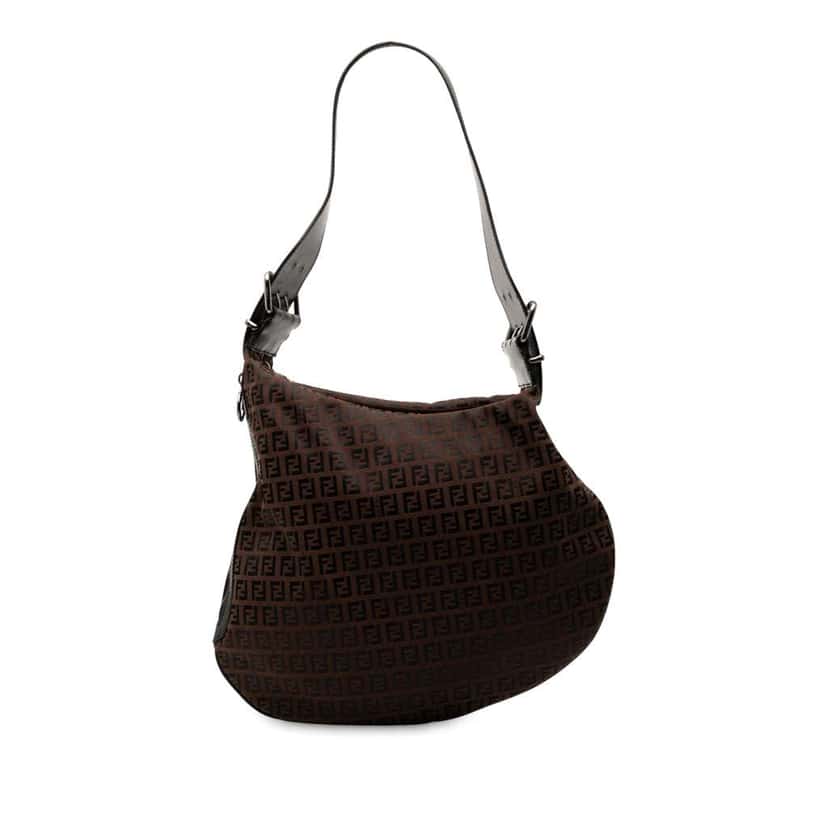 Fendi Zucchino Canvas Oyster Shoulder Bag Brown Canvas Good condition - Front View