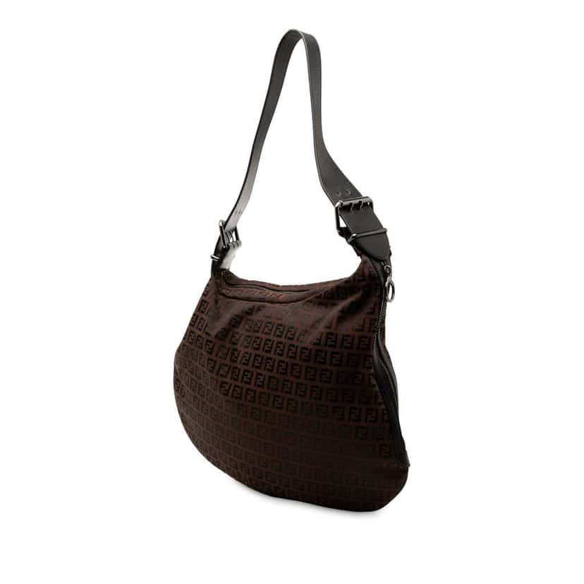 Fendi Zucchino Canvas Oyster Shoulder Bag Brown Canvas Good condition - Back View