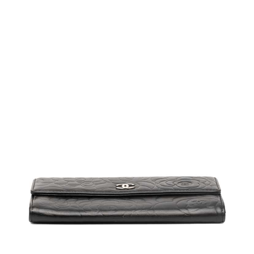 Chanel CC Embossed Calfskin Camellia Flap Wallet Black Leather Good condition - Inside View