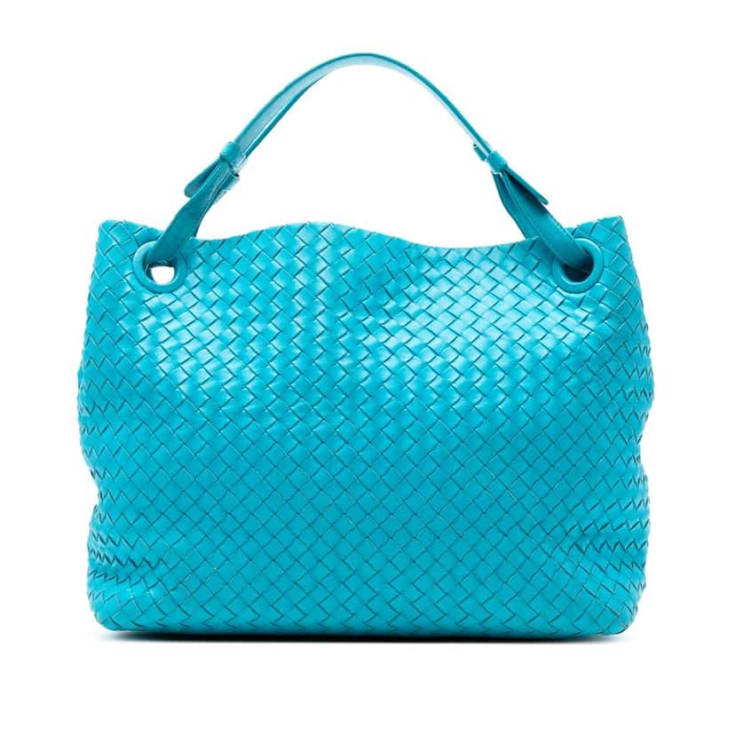 Bottega Veneta Medium Nappa Intrecciato Garda Tote Blue Leather Very good condition - Front View