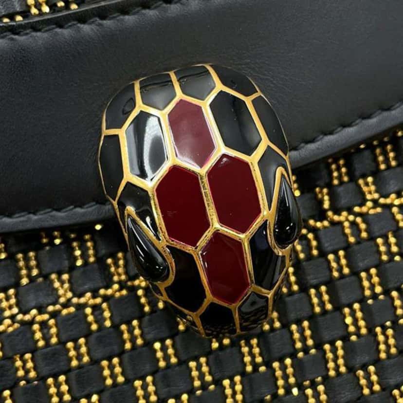 Bvlgari Medium Woven Calfskin Serpenti Forever Shoulder Bag Black Leather Good condition - Box View
