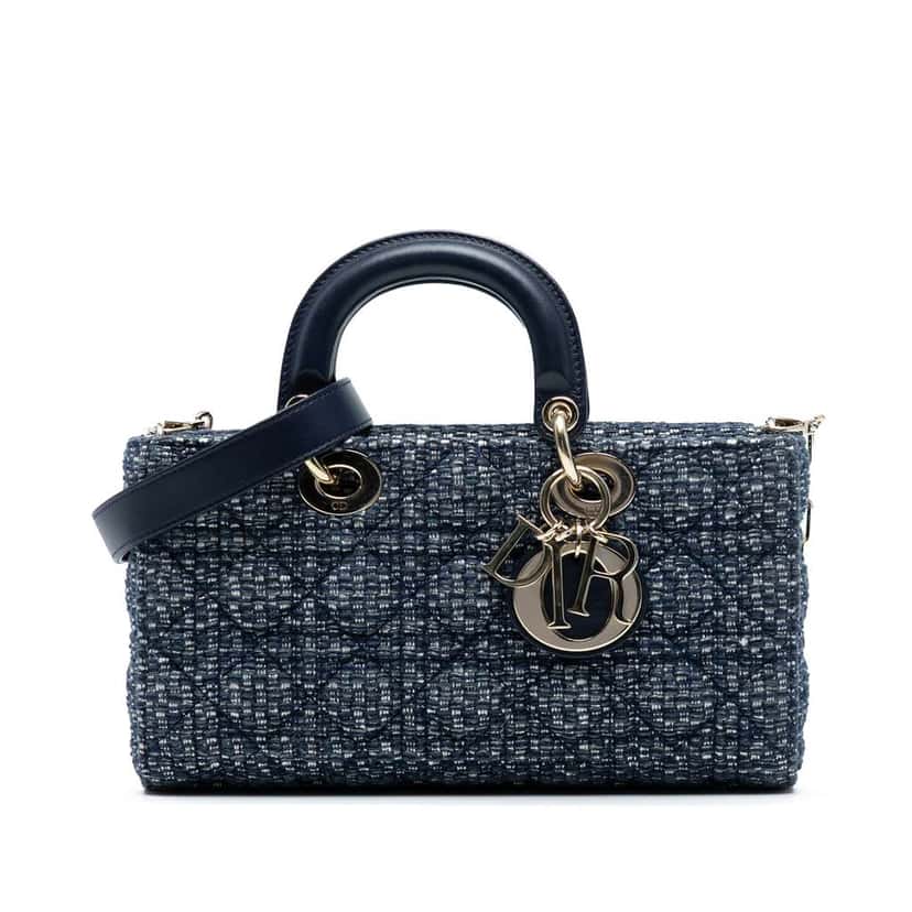 Dior Medium Tweed Cannage Lady D Joy Blue Tweed Good condition - Front View