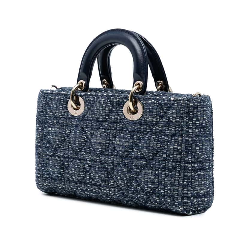 Dior Medium Tweed Cannage Lady D Joy Blue Tweed Good condition - Back View
