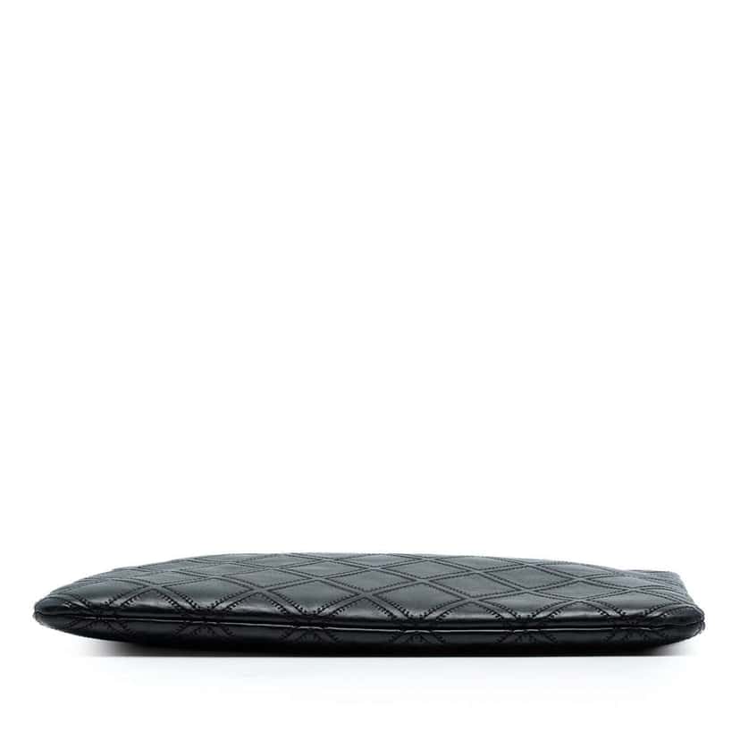 Chanel Large Quilted Lambskin Double Stitch Tassel O Case Clutch Black Leather Good condition - Inside View
