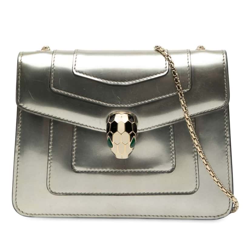 Bvlgari Small Patent Serpenti Forever Crossbody Silver Leather Good condition - Front View