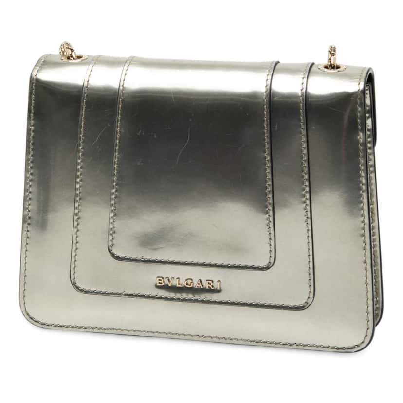Bvlgari Small Patent Serpenti Forever Crossbody Silver Leather Good condition - Back View