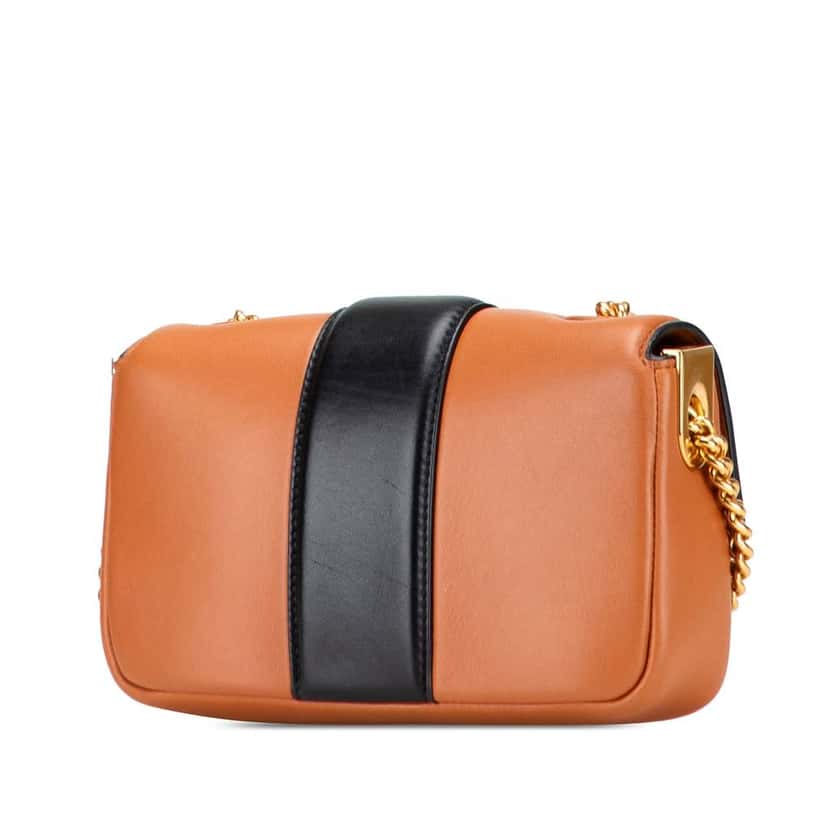 Fendi Mini Bicolor Nappa Apolo Chain Baguette Shoulder Bag Brown Leather Very good condition - Back View
