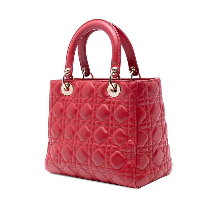 Dior Medium Lambskin Cannage Lady Dior Red Leather Good condition - Back View
