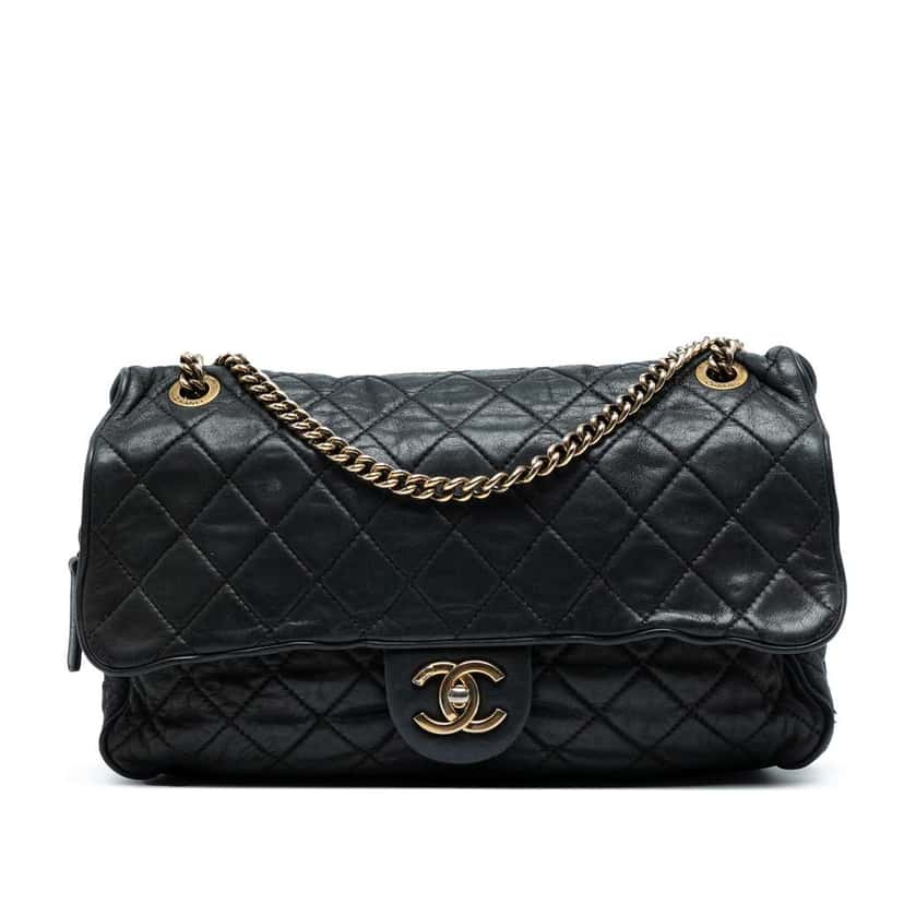Chanel Large Quilted Iridescent Calfskin Shiva Flap Black Leather Good condition - Front View