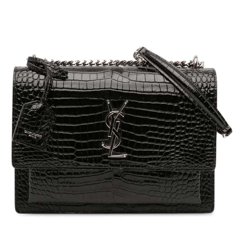 Saint Laurent Medium Croc Embossed Leather Sunset Crossbody Black Leather Good condition - Front View