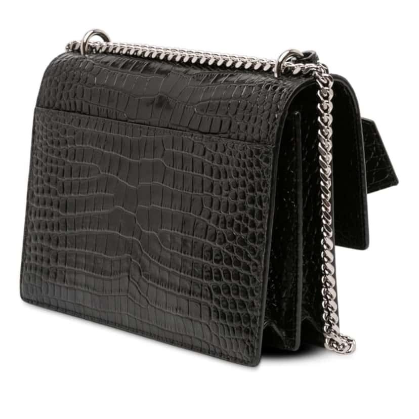 Saint Laurent Medium Croc Embossed Leather Sunset Crossbody Black Leather Good condition - Back View