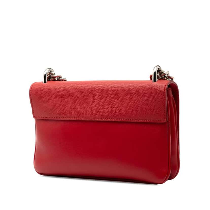 Prada Saffiano and City Calf Chain Crossbody Red Leather Very good condition - Back View