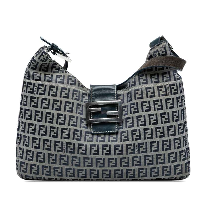 Fendi Zucchino Canvas Shoulder Bag Grey Canvas Good condition - Front View