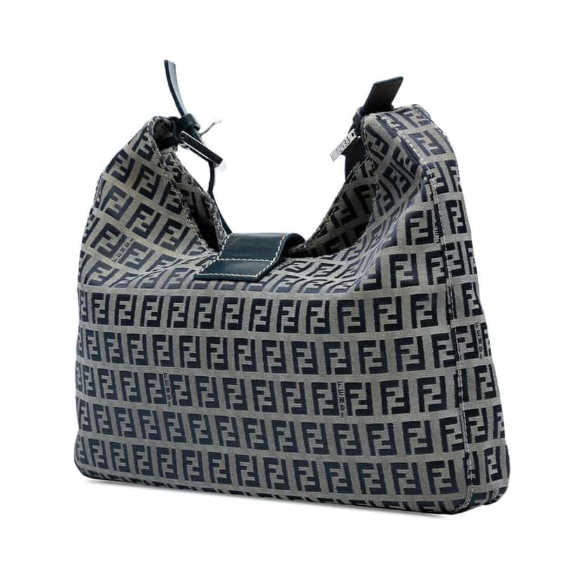 Fendi Zucchino Canvas Shoulder Bag Grey Canvas Good condition - Back View