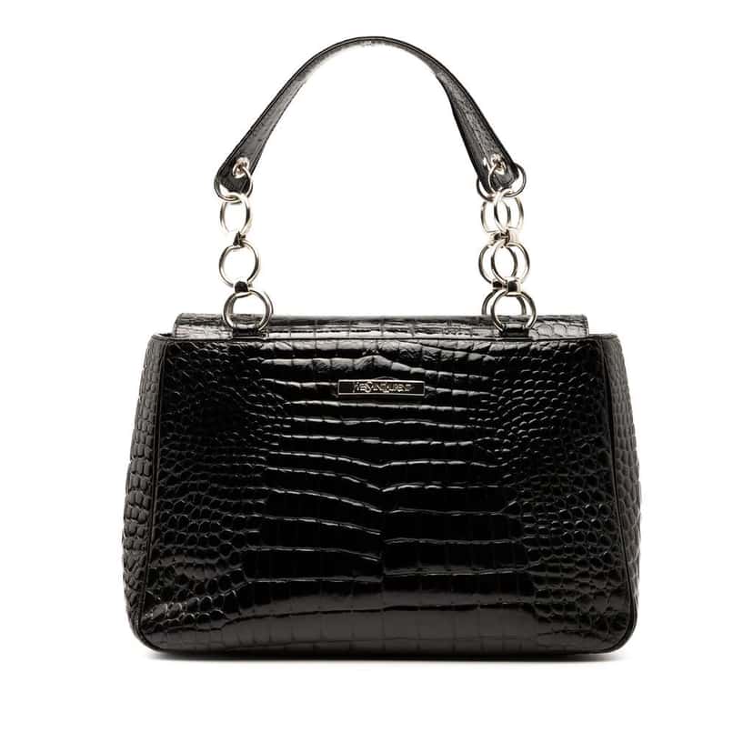 Saint Laurent Crocodile Embossed Leather Chain Handbag Black Leather Good condition - Front View