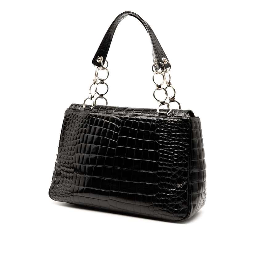 Saint Laurent Crocodile Embossed Leather Chain Handbag Black Leather Good condition - Back View