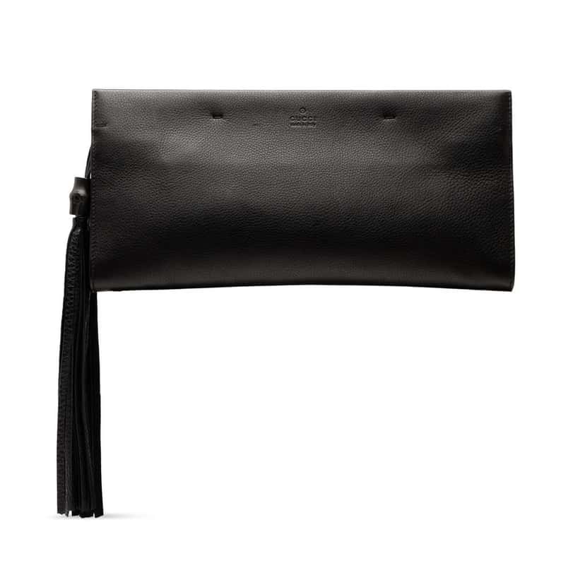 Gucci Bamboo Tassel Clutch Black Leather Good condition - Front View