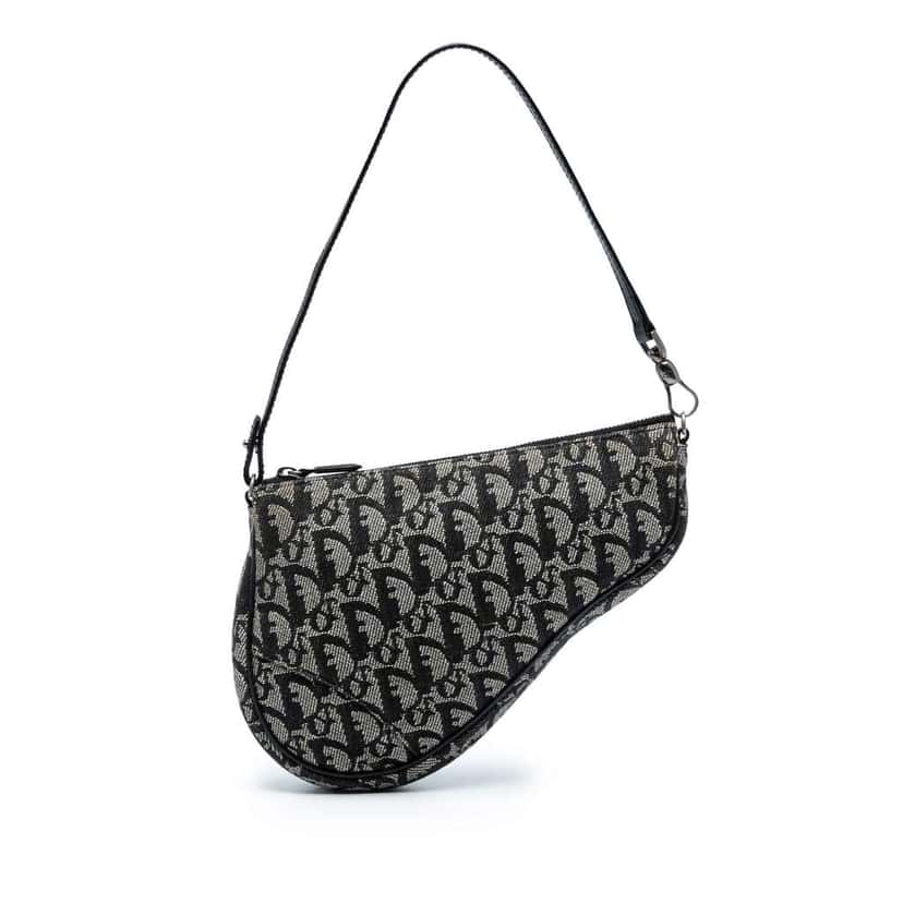 Dior Mini Diorissimo Canvas Saddle Pochette Black Canvas Good condition - Front View