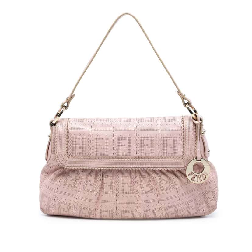 Fendi Small Zucca Perforated Leather Chef Flap Pink Leather Good condition - Front View