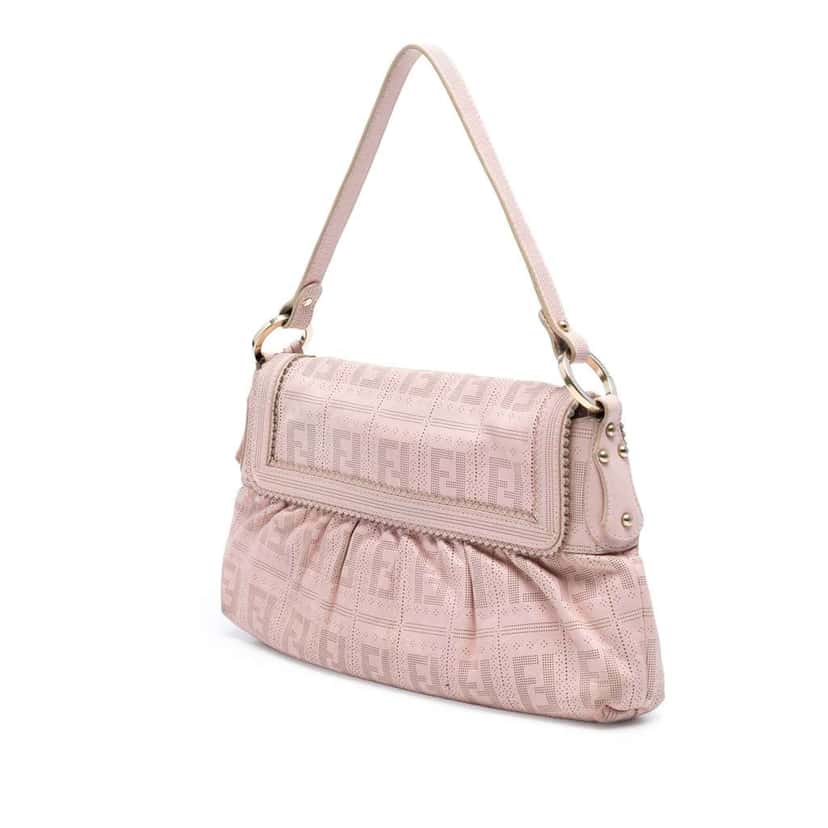Fendi Small Zucca Perforated Leather Chef Flap Pink Leather Good condition - Back View