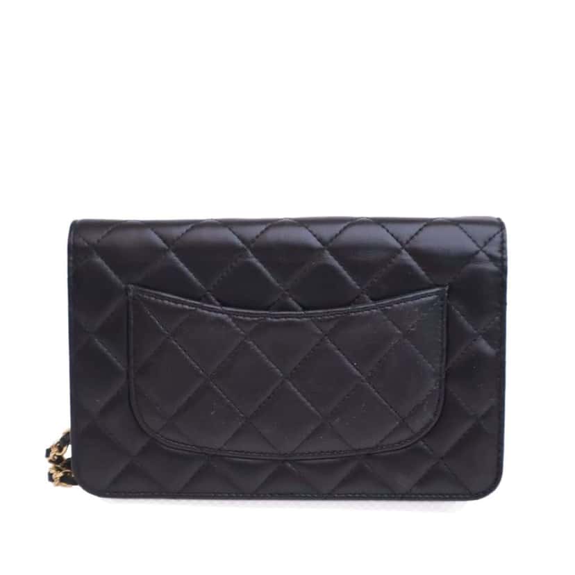 Chanel Quilted Lambskin Crystal CC Wallet On Chain Black Leather Good condition - Model View